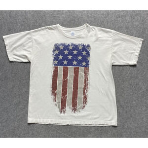 American Flag Shirt Mens Extra Large White Distressed USA Graphic Tee